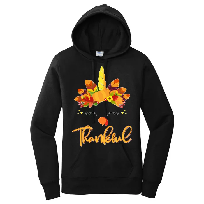 Cute Thanksgiving Unicorn Thankful Turkey Women's Pullover Hoodie