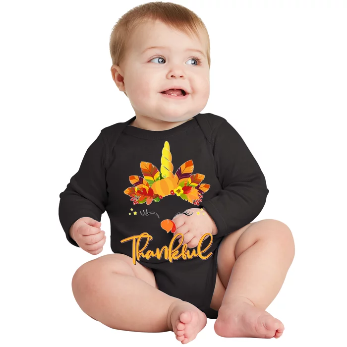 Cute Thanksgiving Unicorn Thankful Turkey Baby Long Sleeve Bodysuit