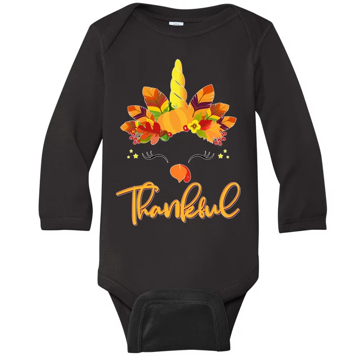 Cute Thanksgiving Unicorn Thankful Turkey Baby Long Sleeve Bodysuit