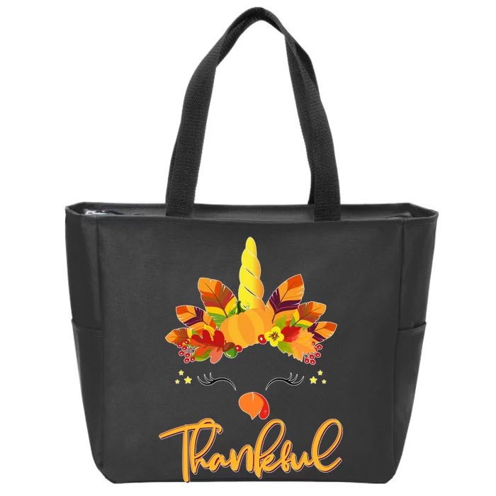 Cute Thanksgiving Unicorn Thankful Turkey Zip Tote Bag