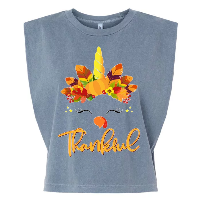 Cute Thanksgiving Unicorn Thankful Turkey Garment-Dyed Women's Muscle Tee