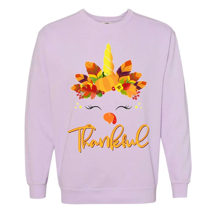 Cute Thanksgiving Unicorn Thankful Turkey Garment-Dyed Sweatshirt