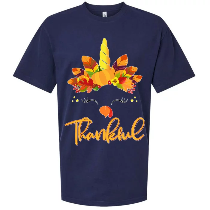 Cute Thanksgiving Unicorn Thankful Turkey Sueded Cloud Jersey T-Shirt