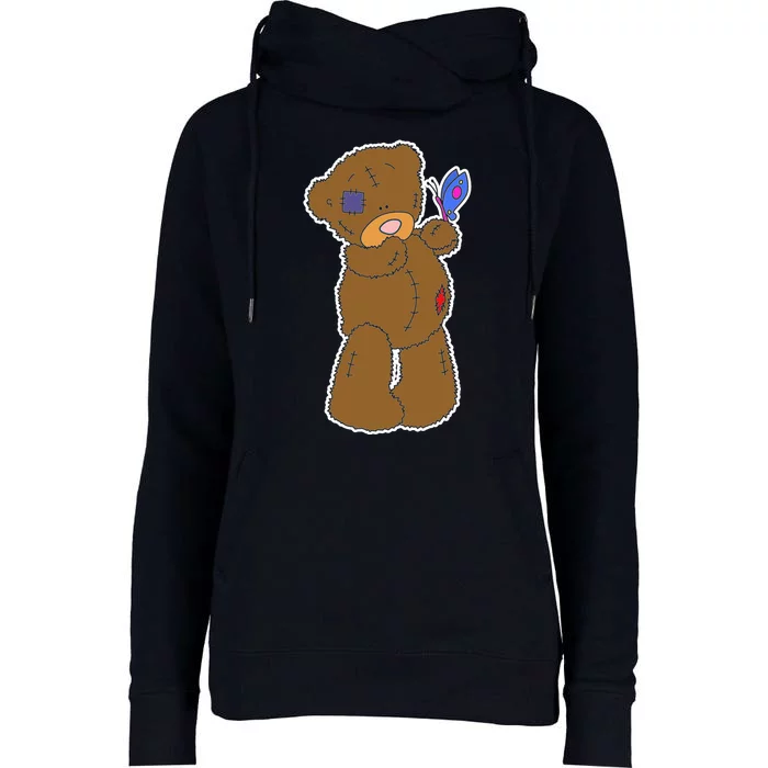 Cute Torn Teddy Bear Womens Funnel Neck Pullover Hood