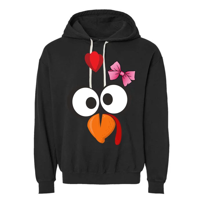 Cute Turkey Face Pink Bow Tie Garment-Dyed Fleece Hoodie