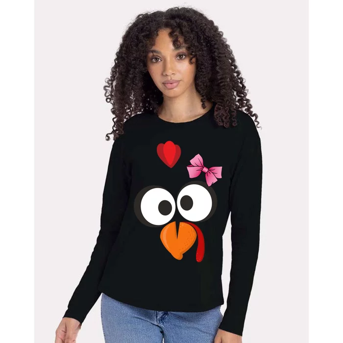 Cute Turkey Face Pink Bow Tie Womens Cotton Relaxed Long Sleeve T-Shirt