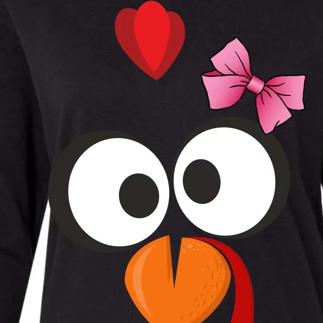 Cute Turkey Face Pink Bow Tie Womens Cotton Relaxed Long Sleeve T-Shirt