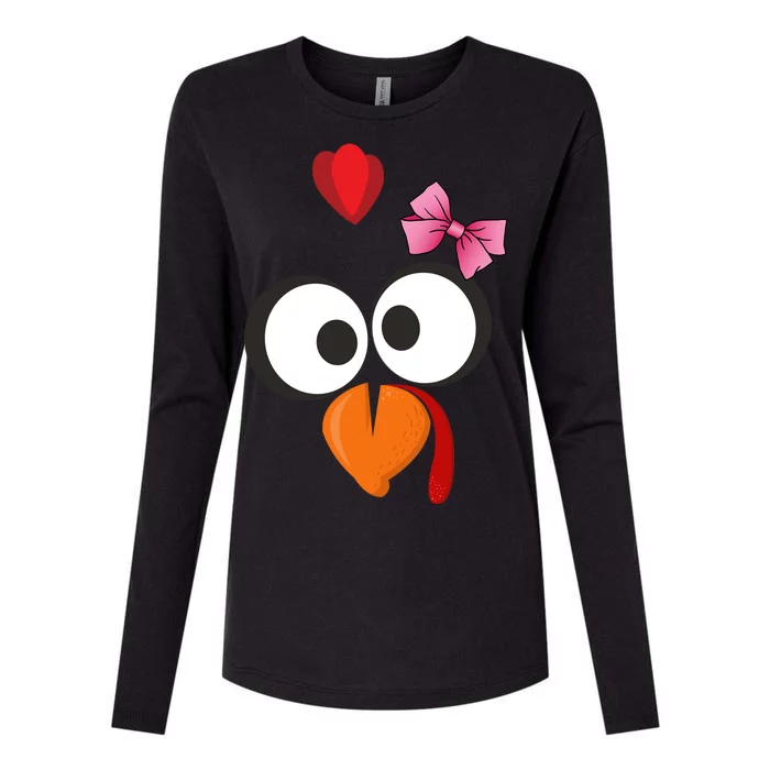 Cute Turkey Face Pink Bow Tie Womens Cotton Relaxed Long Sleeve T-Shirt