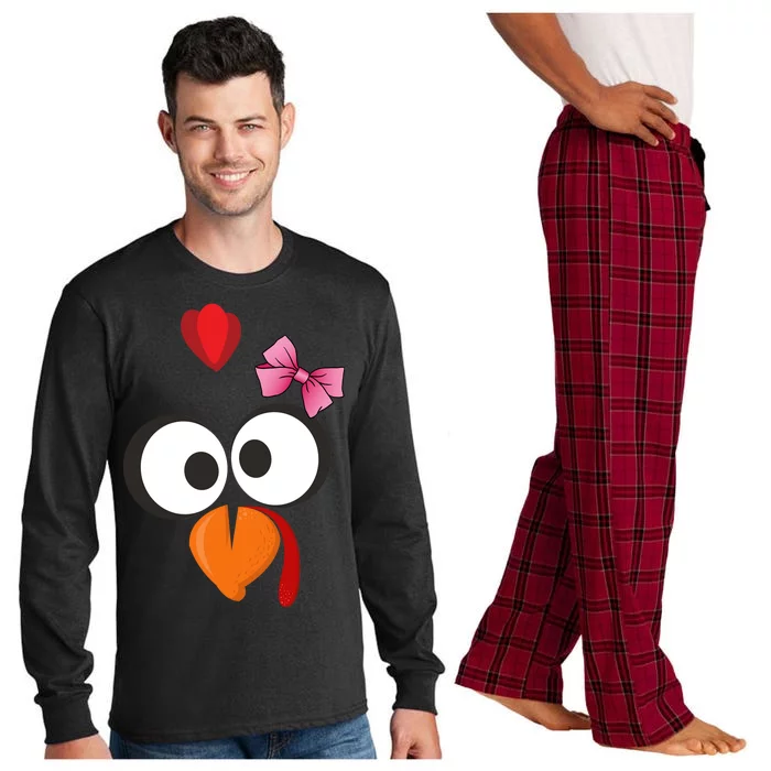 Cute Turkey Face Pink Bow Tie Long Sleeve Pajama Set