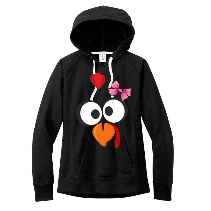 Cute Turkey Face Pink Bow Tie Women's Fleece Hoodie