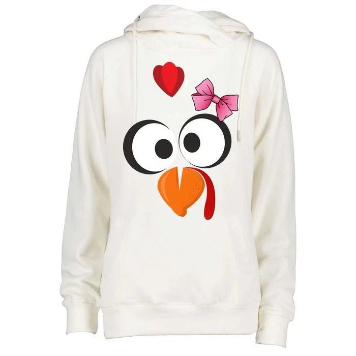 Cute Turkey Face Pink Bow Tie Womens Funnel Neck Pullover Hood