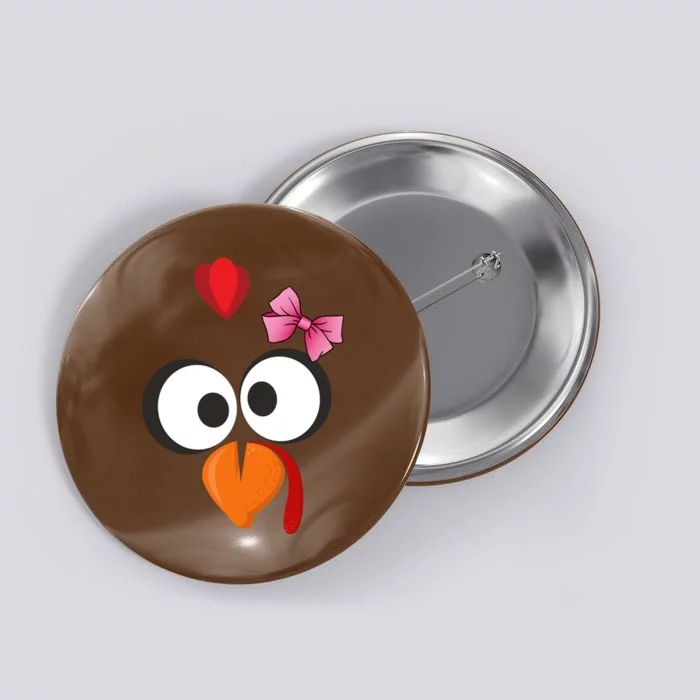 Cute Turkey Face Pink Bow Tie Button