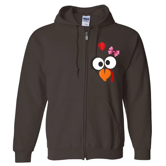 Cute Turkey Face Pink Bow Tie Full Zip Hoodie