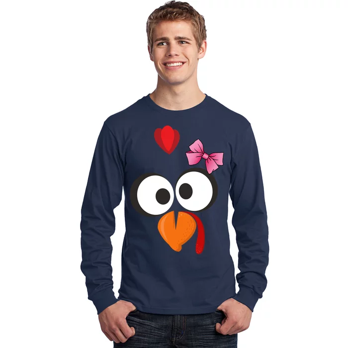 Cute Turkey Face Pink Bow Tie Long Sleeve Shirt