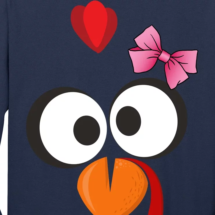 Cute Turkey Face Pink Bow Tie Long Sleeve Shirt