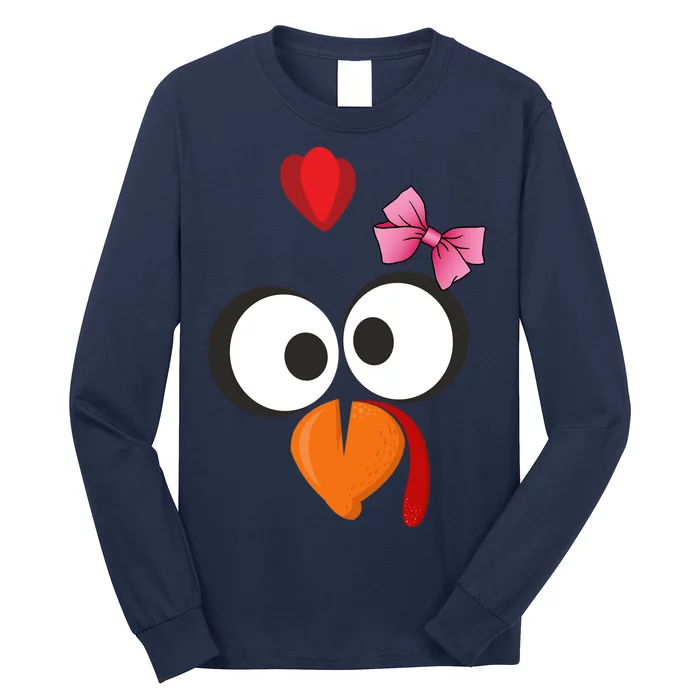 Cute Turkey Face Pink Bow Tie Long Sleeve Shirt