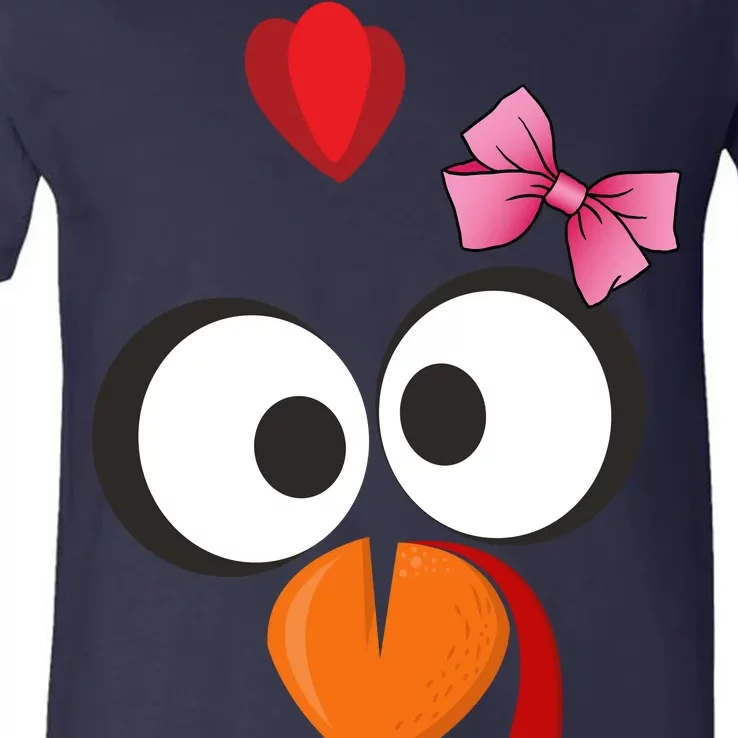 Cute Turkey Face Pink Bow Tie V-Neck T-Shirt