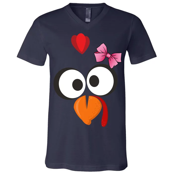 Cute Turkey Face Pink Bow Tie V-Neck T-Shirt