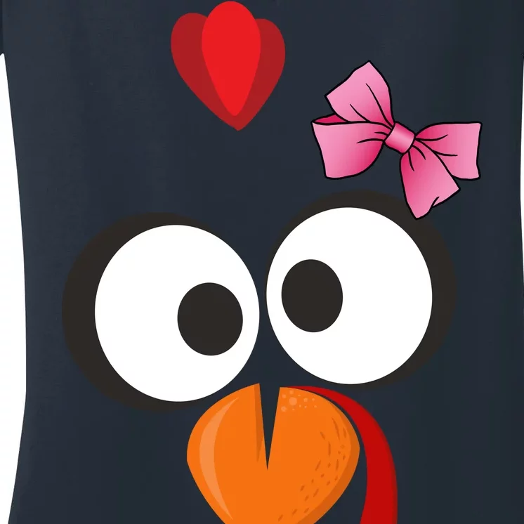 Cute Turkey Face Pink Bow Tie Women's V-Neck T-Shirt