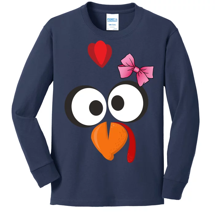 Cute Turkey Face Pink Bow Tie Kids Long Sleeve Shirt