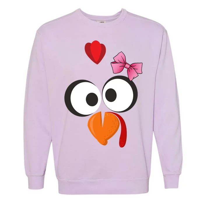 Cute Turkey Face Pink Bow Tie Garment-Dyed Sweatshirt