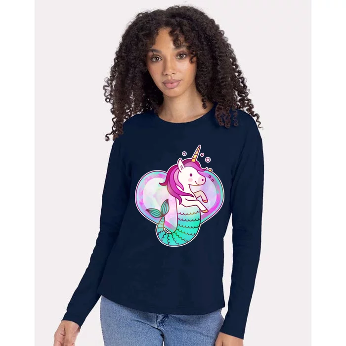 Cute Unicorn Mermaid Heart Womens Cotton Relaxed Long Sleeve T-Shirt