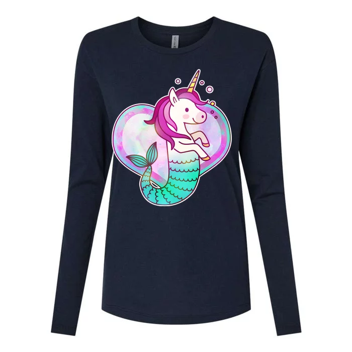 Cute Unicorn Mermaid Heart Womens Cotton Relaxed Long Sleeve T-Shirt