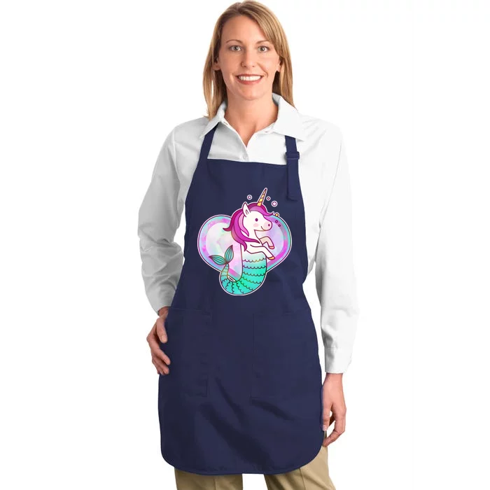 Cute Unicorn Mermaid Heart Full-Length Apron With Pocket