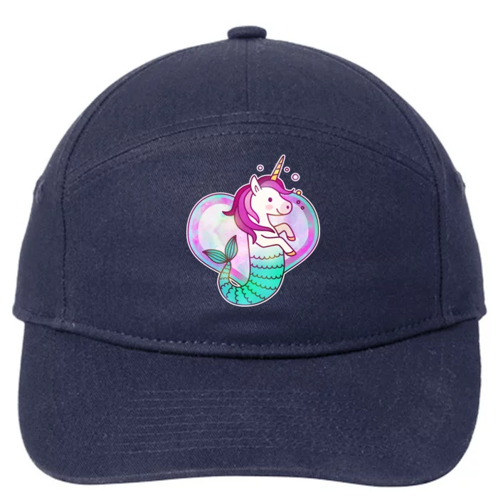 Cute Unicorn Mermaid Heart 7-Panel Snapback Hat