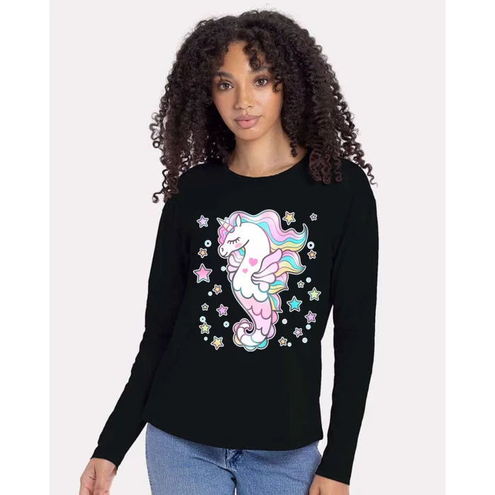 Cute Unicorn Seahorse Uni-Maid Womens Cotton Relaxed Long Sleeve T-Shirt