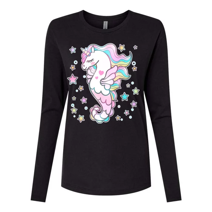 Cute Unicorn Seahorse Uni-Maid Womens Cotton Relaxed Long Sleeve T-Shirt