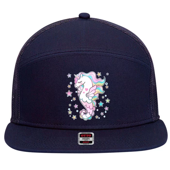 Cute Unicorn Seahorse Uni-Maid 7 Panel Mesh Trucker Snapback Hat