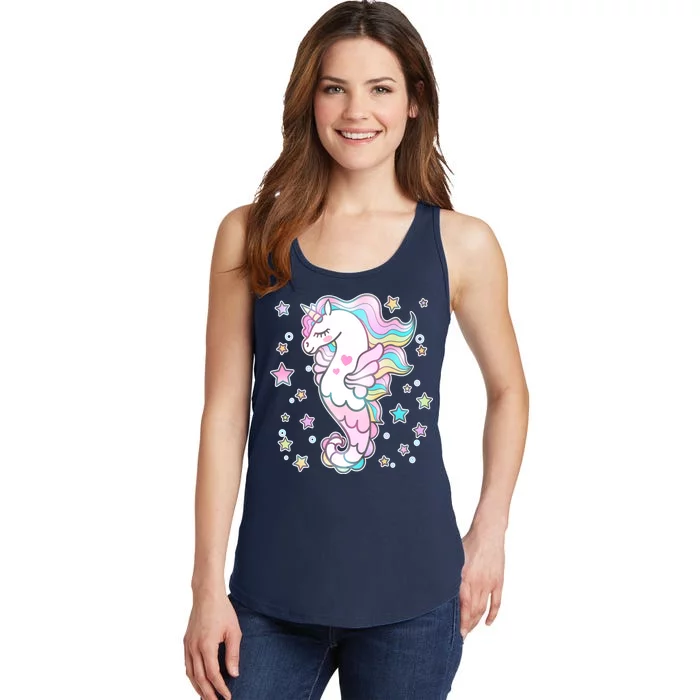 Cute Unicorn Seahorse Uni-Maid Ladies Essential Tank