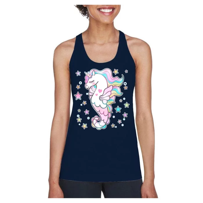 Cute Unicorn Seahorse Uni-Maid Women's Racerback Tank