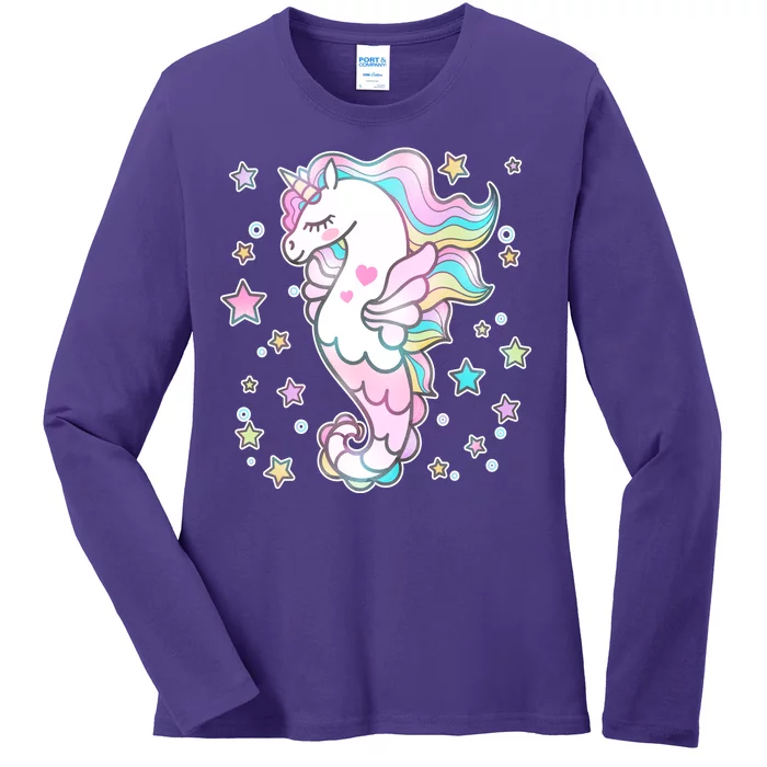 Cute Unicorn Seahorse Uni-Maid Ladies Long Sleeve Shirt