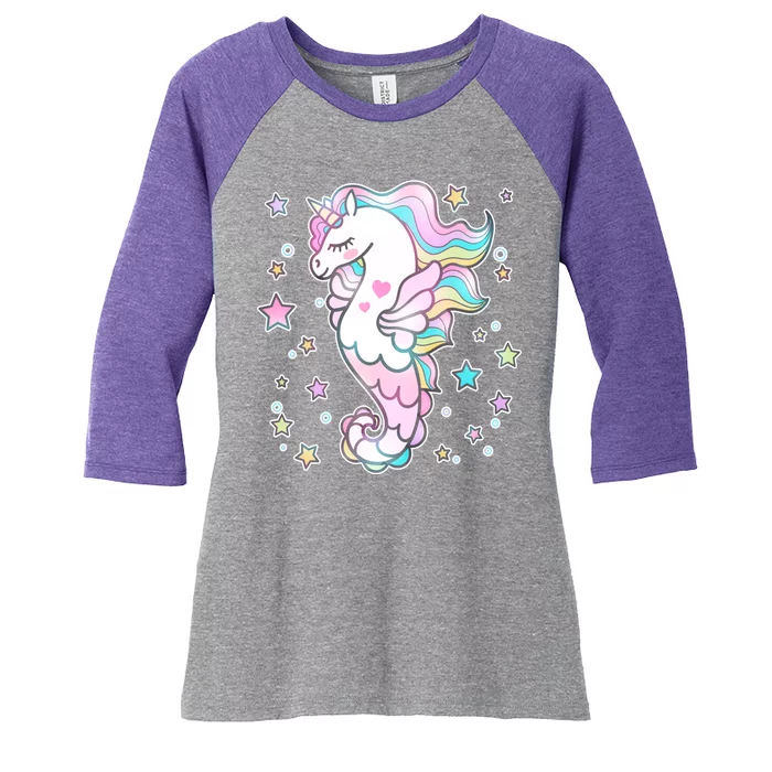 Cute Unicorn Seahorse Uni-Maid Women's Tri-Blend 3/4-Sleeve Raglan Shirt