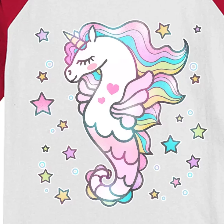 Cute Unicorn Seahorse Uni-Maid Kids Colorblock Raglan Jersey