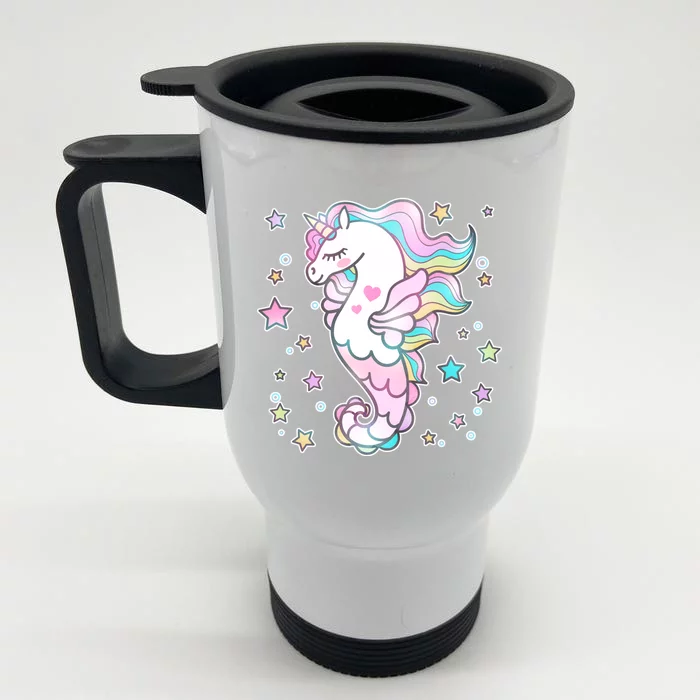 Cute Unicorn Seahorse Uni-Maid Front & Back Stainless Steel Travel Mug