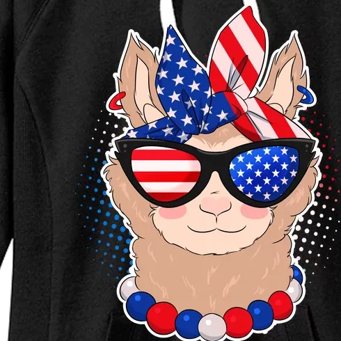 Cute USA Patriotic Llama Women's Fleece Hoodie