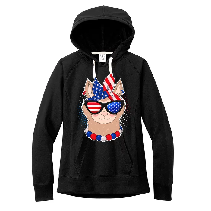 Cute USA Patriotic Llama Women's Fleece Hoodie