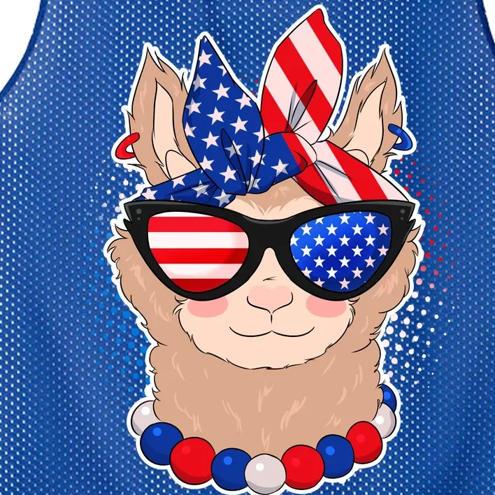 Cute USA Patriotic Llama Mesh Reversible Basketball Jersey Tank