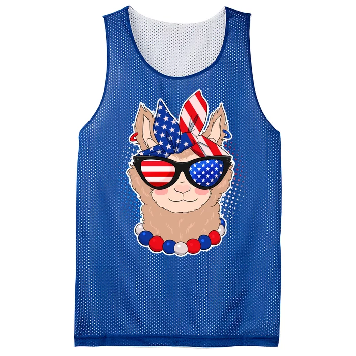 Cute USA Patriotic Llama Mesh Reversible Basketball Jersey Tank