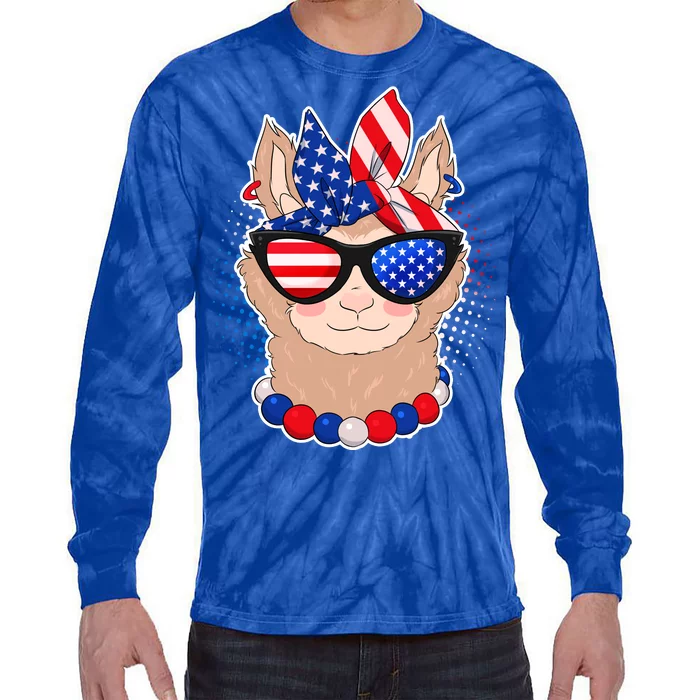 Cute USA Patriotic Llama Tie-Dye Long Sleeve Shirt