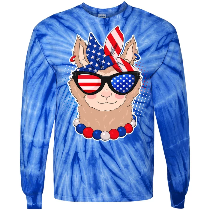 Cute USA Patriotic Llama Tie-Dye Long Sleeve Shirt