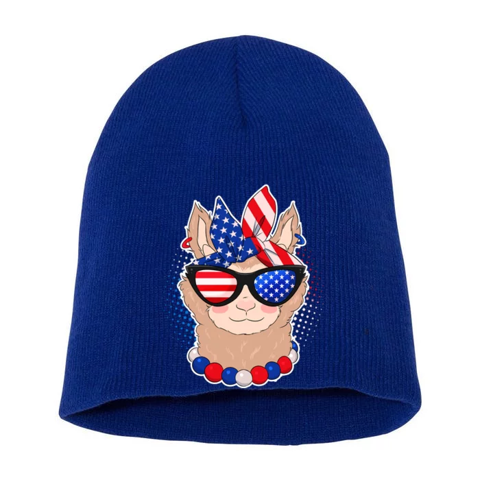 Cute USA Patriotic Llama Short Acrylic Beanie