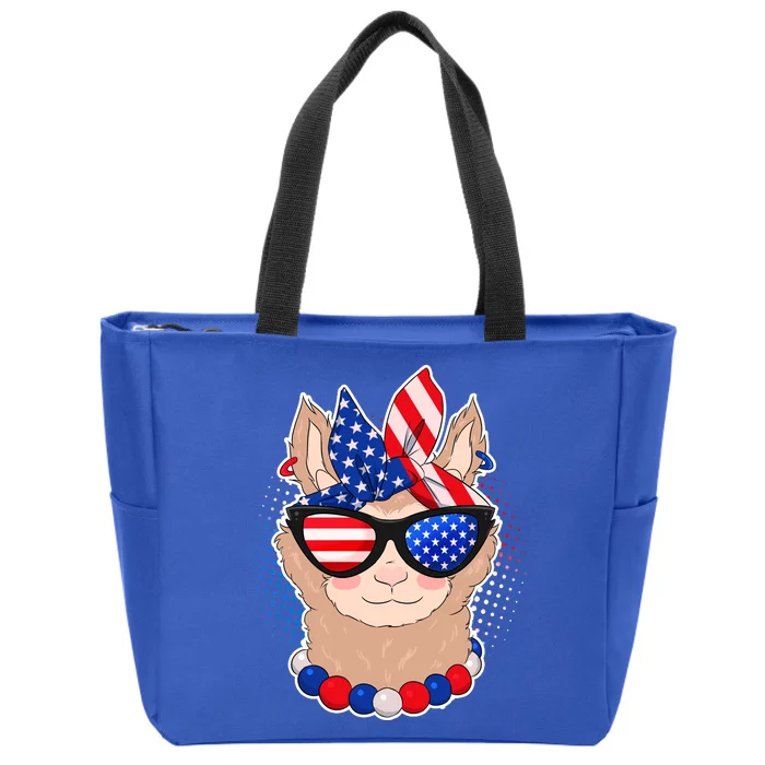 Cute USA Patriotic Llama Zip Tote Bag