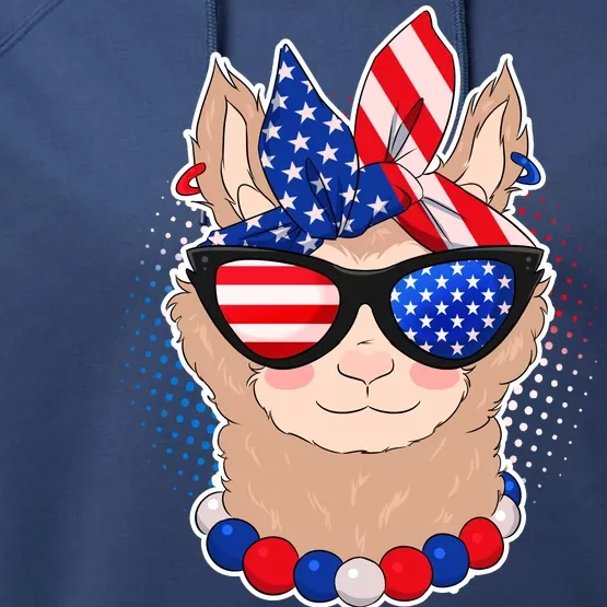 Cute USA Patriotic Llama Performance Fleece Hoodie