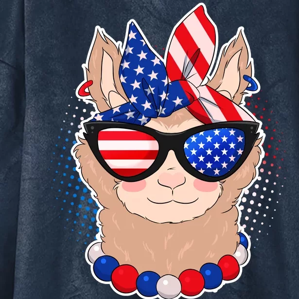 Cute USA Patriotic Llama Hooded Wearable Blanket