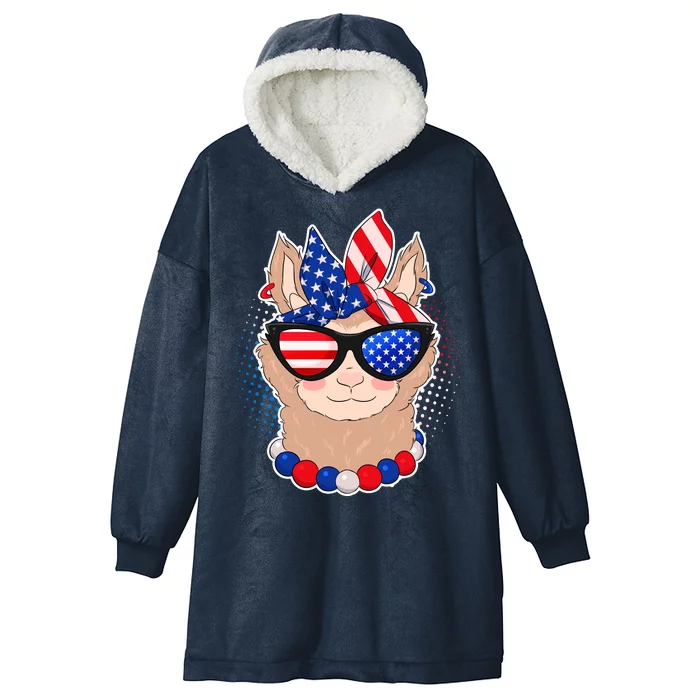 Cute USA Patriotic Llama Hooded Wearable Blanket