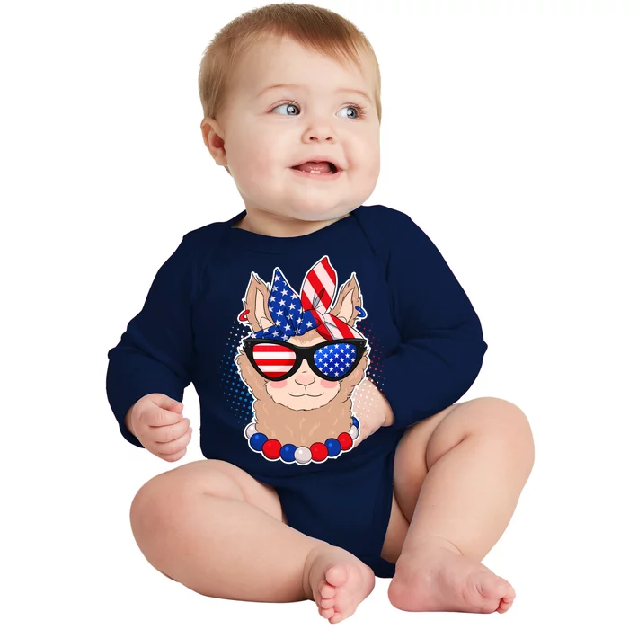 Cute USA Patriotic Llama Baby Long Sleeve Bodysuit